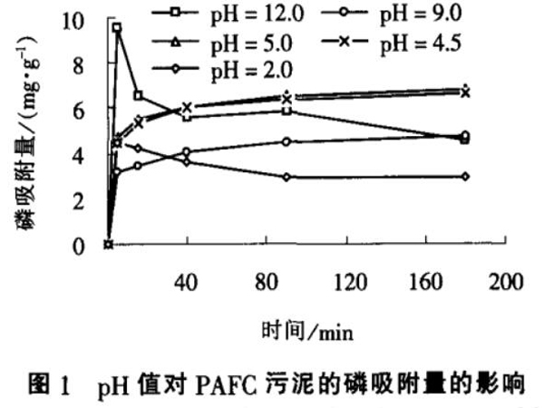 圖1pH值對(duì)聚合氯化鋁鐵污泥的磷吸附量的影響
